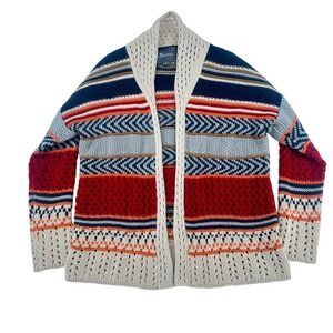 Paper Crane Boho Open Knit Cardigan Aztec Stripe Medium